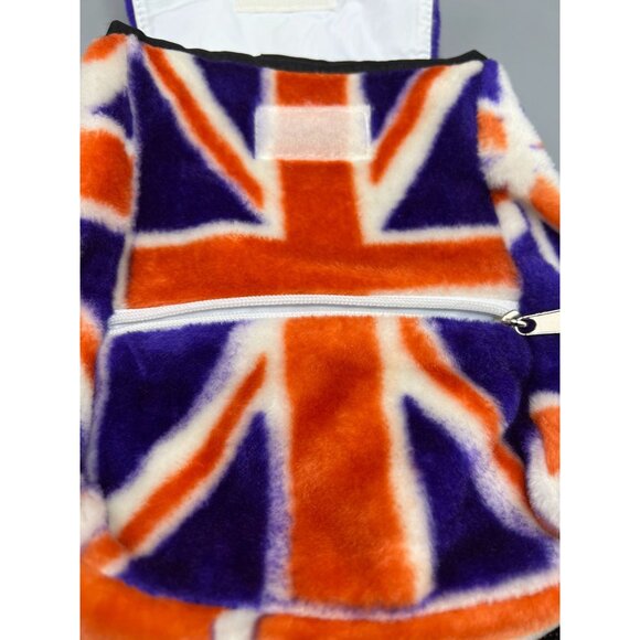 Union Jack Plush Backpack Zipper Pocket Small Pom Pom Key Ring Adjustable - Picture 3 of 16